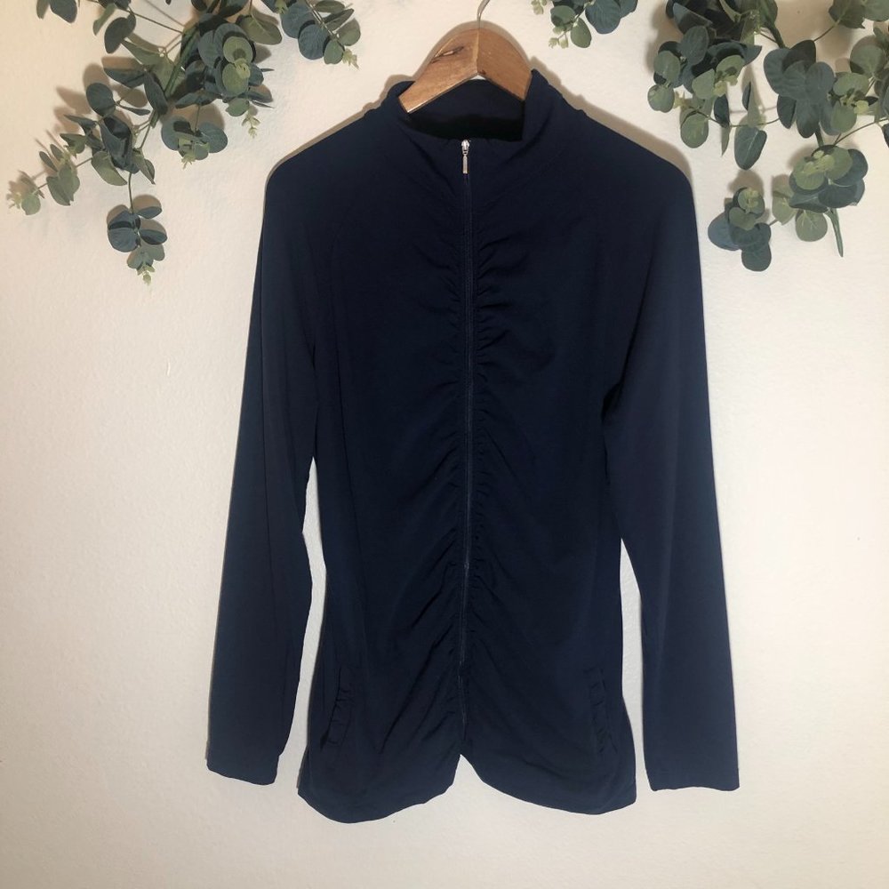 Lucy Navy Blue Rouched Athletic Jacket Size XL